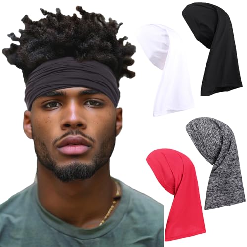 4 Pcs Dreadlock Tube Unisex Dreadlocks Bands Elastic Dreadlock Cap Head Wraps Dreads Sleep Cap Locks Headbands for Men and Women (Black, White, Gray, Red)