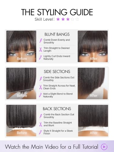 LUVME HAIR 10" Yaki Straight Bob Wig with Bangs - Glueless Human Hair