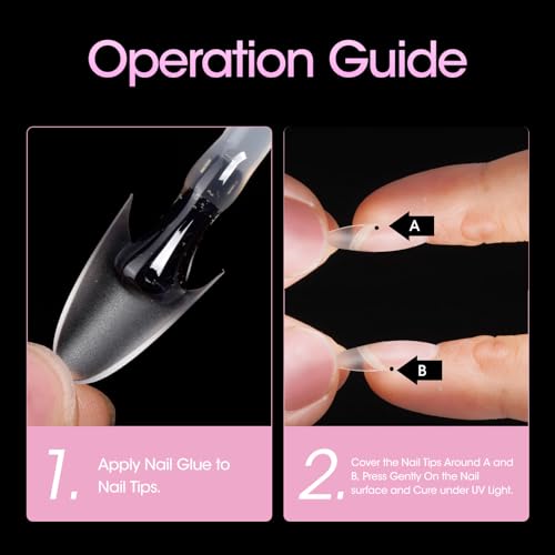 Gellen Short Almond Nail Tips, Half Cover Nail Tips Full Matte Acrylic Clear False Gel Nail Tips, Nail Extension Fake Nail Tips for Nail Art Home DIY Nail Salon 240 Pcs 15Sizes