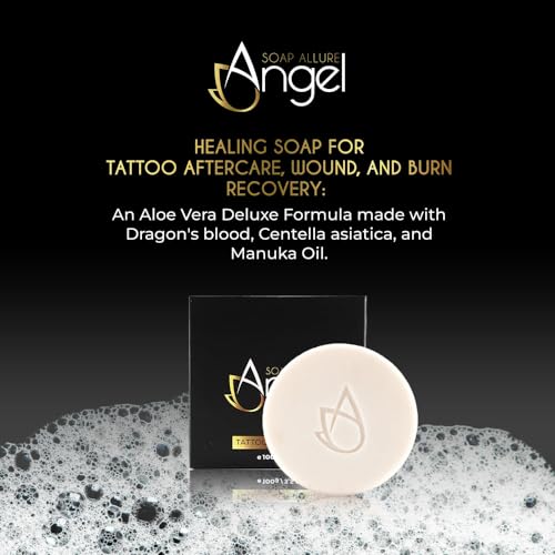 Tattoo Aftercare - Organic Cleansing Soap Bar - Vegan Soap Bar for Tattoos, Piercings, and PMU, Neutral Soap with Aloe, Dragons Blood and Centella Asiatica (Pack of 2)