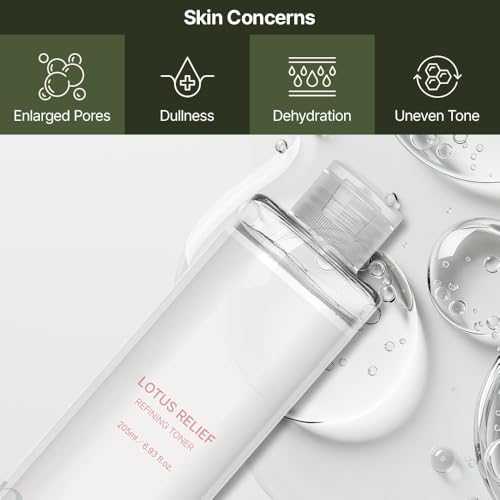 Lotus Relief Refining Toner I Astringent for Face, Skin Care, Hydrating, Calming, Refreshing, Vegan, Unscented (205ml / 6.93 fl.oz.)