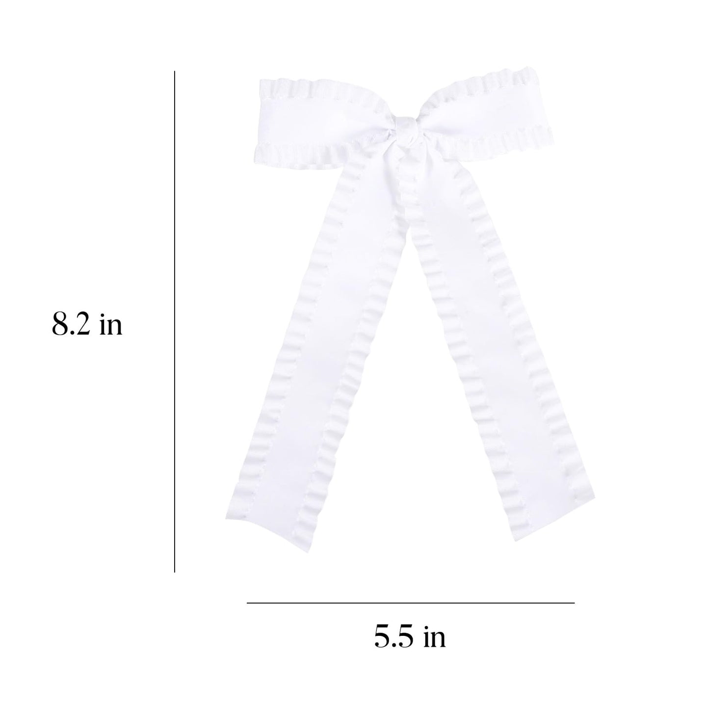 2Pcs Ruffle Ribbon Hair Bows for Women Girls,Big White Silky Satin Tassel Bowknot Hair Clips Barrettes with Long Tail Toddler Teens Kids Ponytail Holder Decor Accessories 5.5in