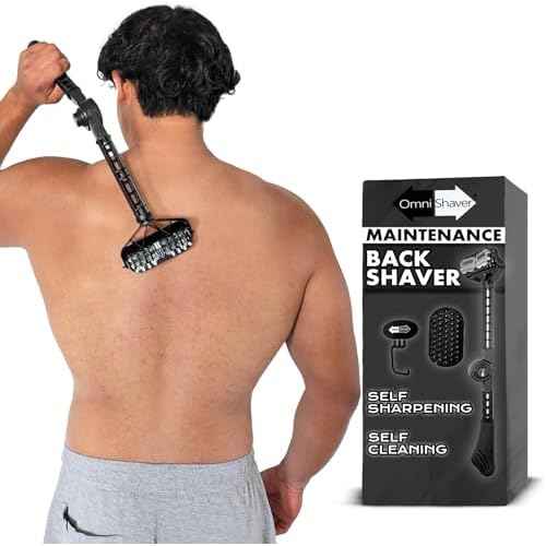 OmniShaver Ergonomic Maintenance Back Shaving Kit - Extendable Handle with Dual Shave Heads for Easy Reach - Includes Lotion Spreader - Self-Cleaning & Self-Stropping - Maintenance Back Shaver for Men