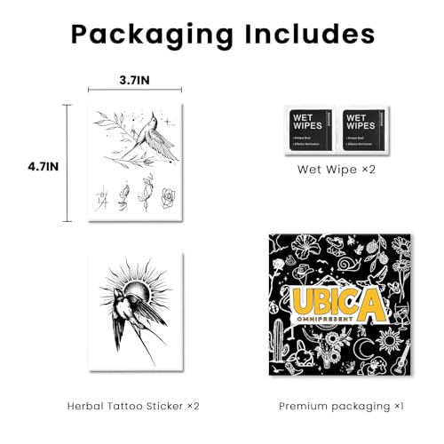 Semi Permanent Tattoos, 2 Sheets Realistic Temporary Tattoos for Women Men, Fake Tattoo for Hand Fingers Wrist, Waterproof No Reflective, Lasts 2 Weeks (Hummingbird Flowers & Swallow Sun)