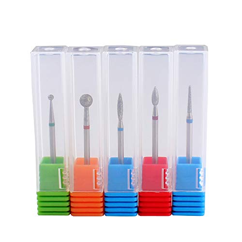 MZCMSL Diamond Cuticle Nail Drill Bits,5pcs Russian Manicure Drill Bits(Ball/Flame/Needle),3/32 Shank Cuticle Remover Bit Kit