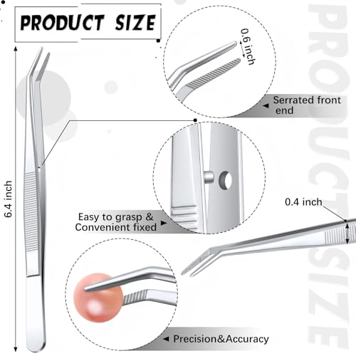 Honoson 48 Pcs Stainless Steel Tweezers for Crafting with Curved Serrated Tip Multipurpose Forceps Sewing Machine Tweezers Bulk (Silver)