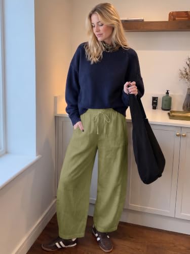 Tankaneo Women's Baggy Barrel Pants High Waist Wide Leg