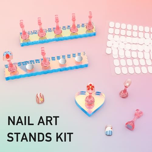 Pink A 2-Pack Nail Stand Set for Nail Art & Practice - Magnetic Acrylic Holders with Tape