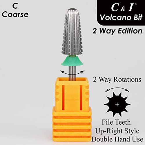 C & I Nail Drill, Volcano Bit, 2 Way Edition Efile for Nail Techs to Remove Nail Gels Acrylic Nails and Dipping, Double Hand Use Drill Bit for Electric Manicure Drill Machine (Triple Coarse -3XC)