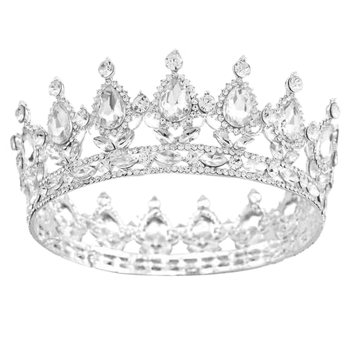 Silver White Queen Rhinestone Crown for Women Wedding & Costume