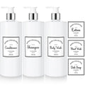 3 Pieces 16oz Pump Bottle Set Shampoo and Conditioner Bottle Plastic Refillable Soap Dispenser Shower Dispenser with 6 Label Sticker for Lotion Body Massage (Silver and White)