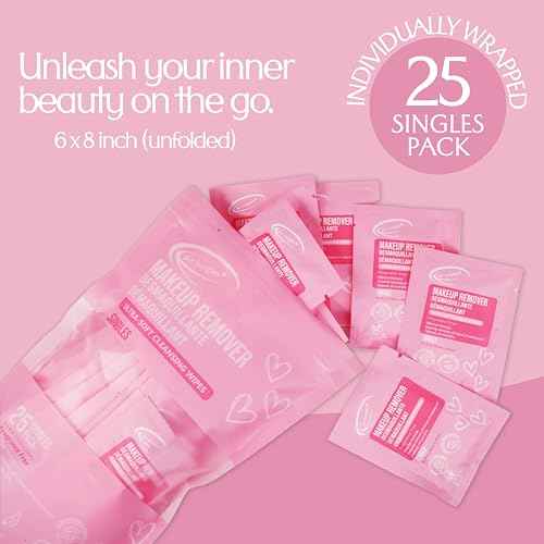 Air Jungles Makeup Remover Wipes Singles 25 Count (Pack of 2), Extra Large 6" x 8", Fragrance-Free, Removes Makeup and Oil, Ultra-Soft Cleansing Wipes, Alcohol Free
