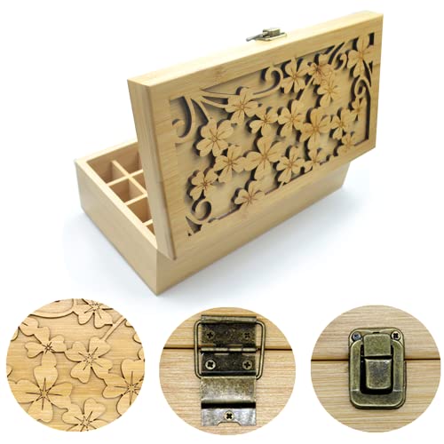 Pure Vie Bamboo Essential Oil Storage Box Travel Organizer Case with Bottle Cap Label - Aromatherapy Nail Polish Fragrance Container, Holds 24 Bottle for 5-30ml - Keep Scented Oil Safe & Space Saver