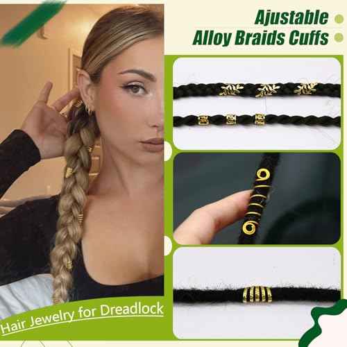 SVNMU 280 Pcs Gold Hair Jewelry for Braids Dreadlock Locs Metal Hair Clips Accessories for Women,Adjustable Hair Cuff Coils Rings Charms Braiding Decoration