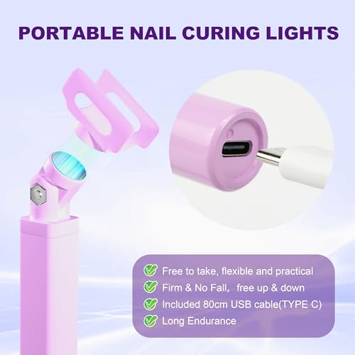 KeepTwenty Mini Handheld UV Nail Light with Stand - Purple, Portable Gel Curing Lamp