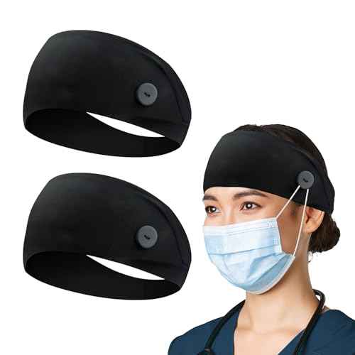 HoogaLife 2pcs Headbands with Buttons, Nurse Gifts for Women Turban Non-Slip Nurse Accessories Nursing Headbands Protect Your Hair and Ears