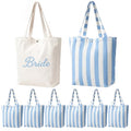 Blue Striped Canvas Tote Bag for Beach and Parties