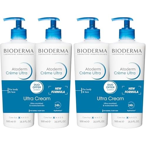 Bioderma Atoderm Ultra Cream Duo Pack,Hydrating Body Moisturizer for Normal to Dry Sensitive Skin 16.9 Fl Oz,(Pack of 4)