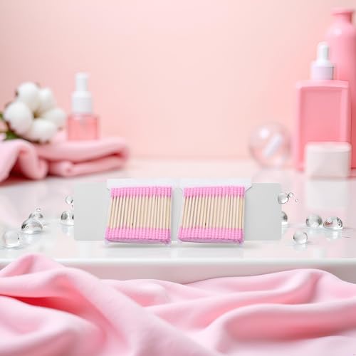 200 Pink Double-Head Cotton Swabs for Makeup & Ear Cleaning