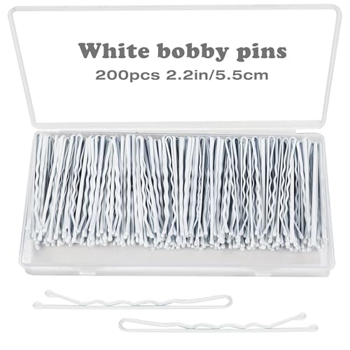 White Bobby Pins, 200Pcs White Hair Pins Waves Bobby Pins for Women, White Gray Hair (2.2inch/5.5cm)