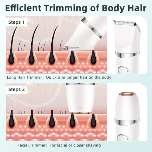 Bikini Trimmer for Women,3-in-1 Electric Shaver for Women,Rechargeable Painless Pubic&Facial Razor for Sensitive Skin,Lip,Arms,Legs with LED Display (Gradient Green)