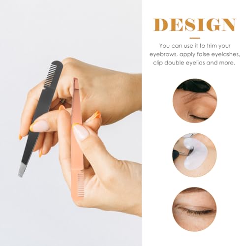 Eyebrow Tweezers 2 in 1 Stainless Steel Slant Tip with Comb ? Precision Brow Shaping Tool 3 Pack for Women, Facial Hair Removal & Lash Applicator, Professional Grooming Tweezers