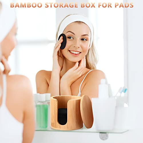 Foaincore 40 Pcs Reusable Makeup Remover Pads with Mesh Storage Bag and Bamboo Box Washable Bamboo Cotton Rounds Soft Reusable Face Pad for Toner Skin Various Skin Care Products(Black)