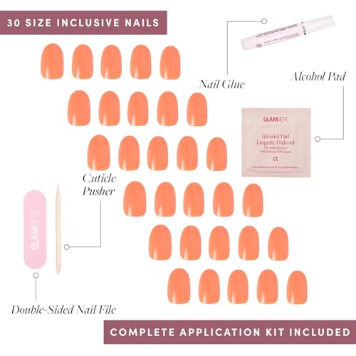 Glamnetic Apricot Press-On Nails | 30 Nail Kit in 12 Sizes
