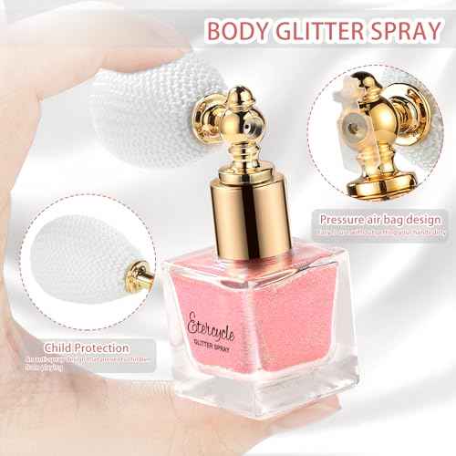 Etercycle Pink Body Glitter Spray, Shimmering Spray Powder Sparkle Powder, Cosmetic Shimmer Makeup Glitter for Hair and Body Face Clothes Nail Art Craft Design Easter Christmas Halloween Crafts