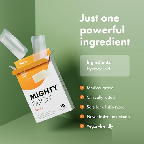 Mighty Patch Surface Large Acne Patches, 10 Count Hydrocolloid Strips