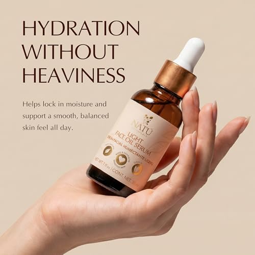 NAT? BOTANICALS Light Face Oil Serum for Oily & Combination Skin - Vitamin A from Sweet Almond & Lightweight Botanical Blend with Tea Tree Oil - Fast Absorbing, Hydrating & Naturally Aromatic - 1fl oz
