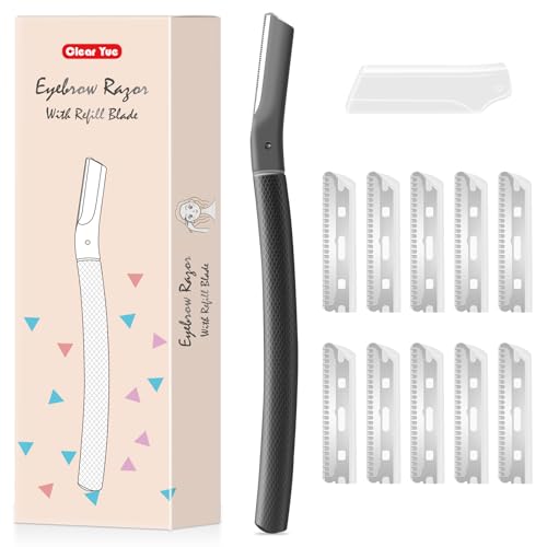 Dermaplane Razor for Women face, Dermaplaning Tool for Face, Facial Razors for Women & Men with 10 Replaceable Blades, Black