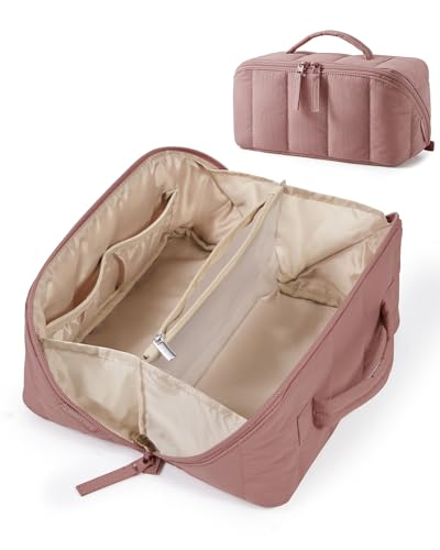 BAGSMART Puffy Travel Makeup Bag for Women – Dusty Rose Pink, Large