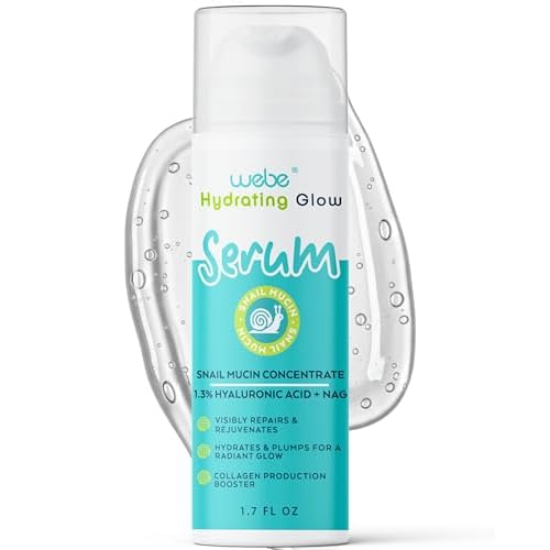 WEBE Naturals Snail Mucin 94% Hydrating Glow Serum | 1.3% Hyaluronic Acid & N-Acetyl Glucosamine | Collagen Boosting, Plumping, Anti Aging, Intense Moisturizing Serum for Radiant, Dewy Skin