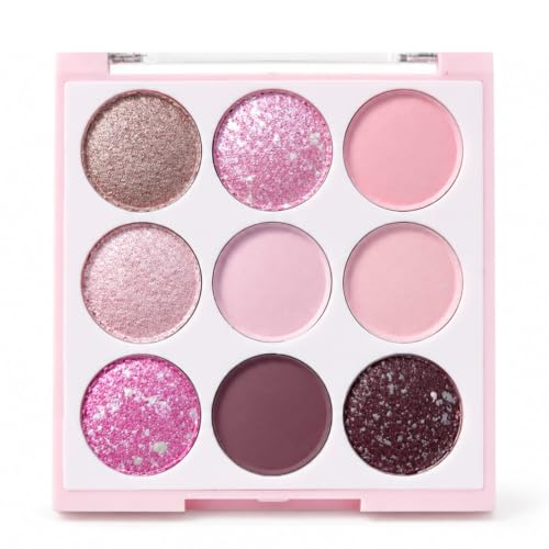 Pink Eyeshadow Palette 9 Colors Matte Shimmer Glitter