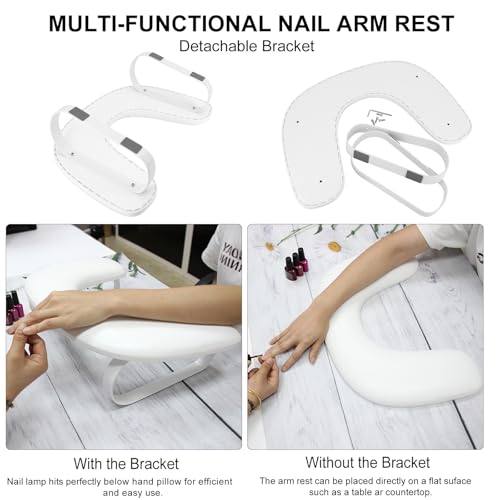 Nail Arm Rest for Nails Tech,U Shaped Manicure Nails Arm Rest Stand,Cozy Leather Hand Rest Holder for Nail Tech Manicure Salon Tools,Detachable Bracket (White)