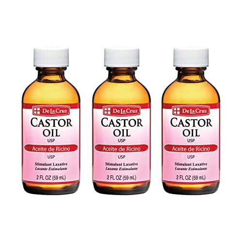 De La Cruz Castor Oil - 100% Pure Castor Oil for Hair, Skin, Eyelashes, and Eyebrows - USP Grade, 2 FL Oz (3 Glass Bottles)