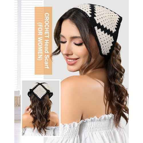 AWAYTR Crochet Head Scarf Hair Bandanas Women Knit Bandana Headband Scarf Tie-Back Head Coverings Floral Headscarf for Girls