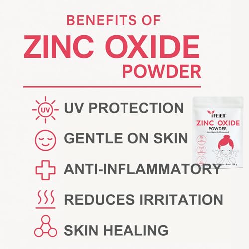 Zinc Oxide Powder | 4oz (114g) 100% Pure Non Nano Uncoted Zinc Oxide Powder for Skin Protection | Cosmetics Grade Ideal for DIY Sunscreen, Lotion, Deodorant, and Skincare