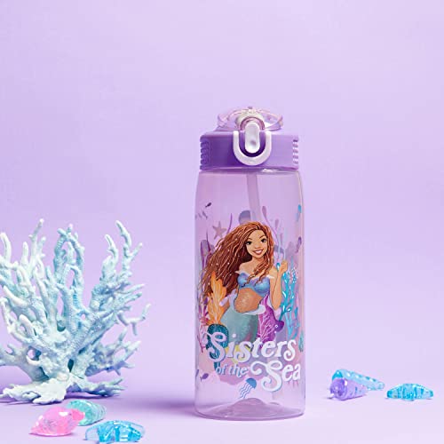 Zak Designs Disney The Little Mermaid 2023 Kids Water Bottle For School or Travel, 25oz Durable Plastic, with Pop-Up Antimicrobial Spout and Cover, Handle, and Leak-Proof (Ariel, Sisters of the Sea)