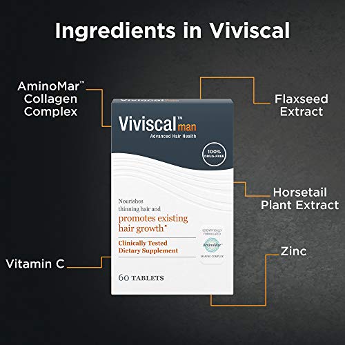 Viviscal Men's Hair Growth Supplements for Thicker, Fuller Hair Clinically Proven with Proprietary Collagen Complex, 60 Tablets - 1 Month Supply