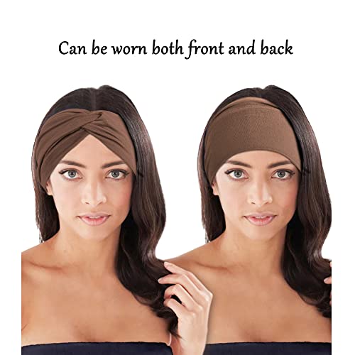 Jesries Wide Turban Headbands for Women (10-Pack, Caramel)