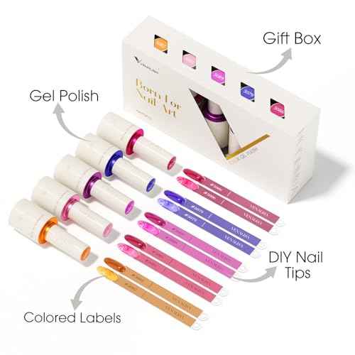 VENALISA Gel Nail Polish Set, 5 Colors 10ML Gel Polish Kit Orange Purple Pink Color Soak Off Salon Manicure DIY at Home Nail Art For Girls Women
