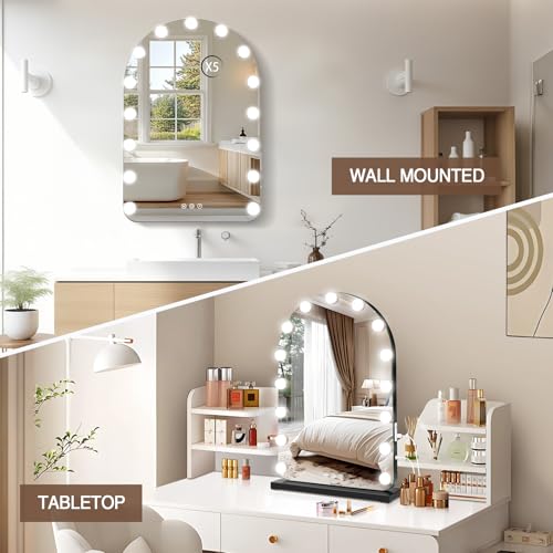 Vanity Mirror with Lights, 15.7" x 23.6" Hollywood Lighted Makeup Mirror with 15 Dimmable LED Bulbs for Dressing Room Bedroom Black