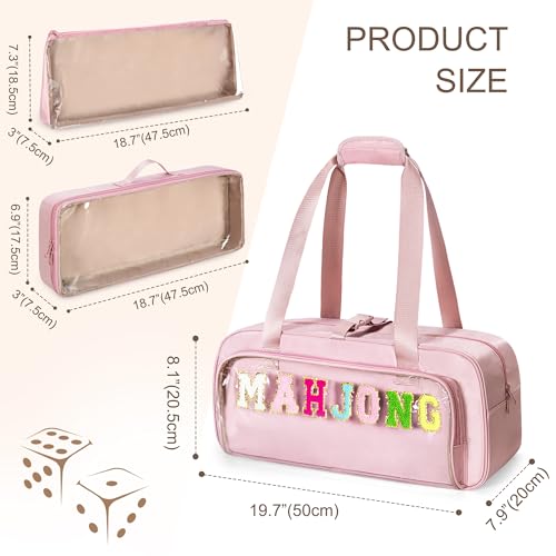 Pink Mahjong Bag Set - 3 Piece Clear American Tile & Rack Storage Bags for Mahjong Enthusiasts