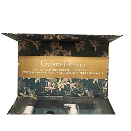 Crabtree & Evelyn Vanilla & Shea Butter Collection Set (Bath & Shower Gel 8.4 fl oz, Hand Therapy 3.5 oz, Body Lotion 8.4 fl oz, Bar Soap 3.5 oz)