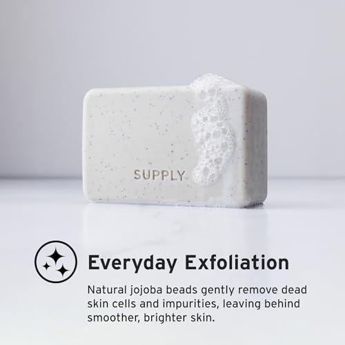 Supply Exfoliating Bar Soap for Men - Mens Bar Soap with Jojoba Beads, Shea Butter & Aloe - Deep Cleansing & Moisturizing Soap Bar - White Birch & Sage Scent - 7 oz