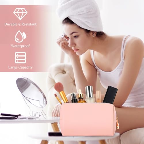 Sanwuta 9 Pcs Makeup Bags Bulk PU Double Zippers Cosmetic Bag Makeup Toiletry Small Pouch Portable Travel Organizers Case for Women Bridesmaid Proposal Gifts(Pink Purple Series)