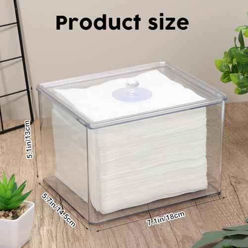 Rainmae Disposable Face Towel Holder with Lids, Disposable Face Towel Holder Bin, Face Napkins Storage Case, Custom Made for Clean Skin Club Face Towels Holder for Home and Makeup Organization