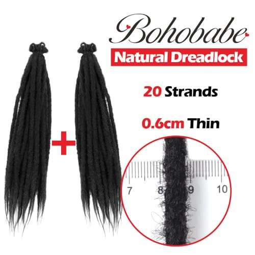 BOHOBABE 0.6cm Thin Synthetic Dreadlock Extensions 20 Inch 12 Strands Reggae Dreadlocks Extension Synthetic Dreads Loc 20" Black/Medium Auburn (12 Strands,T30)